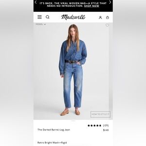 Madewell Darted Barrel Jeans, nwt